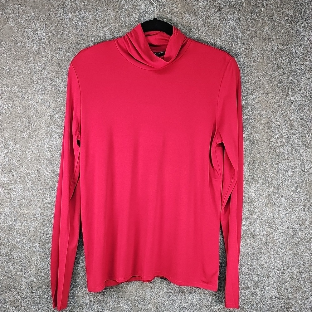 Eileen Fisher Silk Jersey Knit Slouch Neck Top, Red/Wine, Size Medium, New
